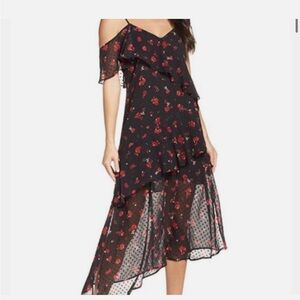 Bardot Black & Red Floral Midi Dress